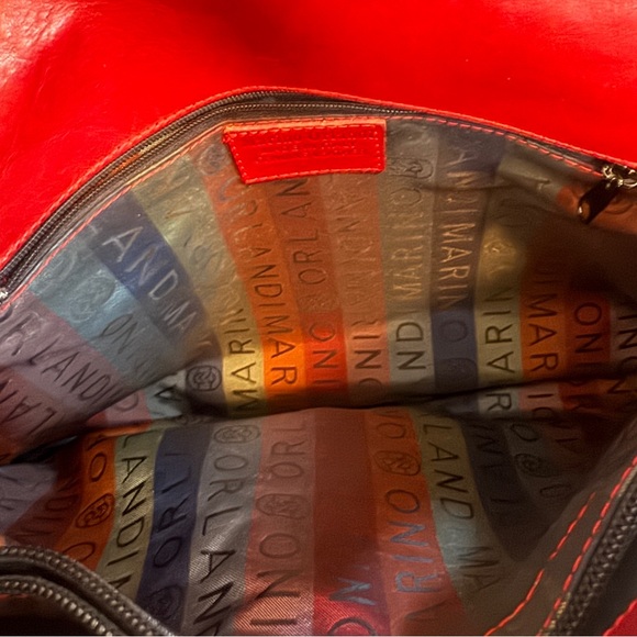 Marino Orlandi Red Leather Shoulder Bag Italy Floral Embossed Gold Clasp - Picture 8 of 12